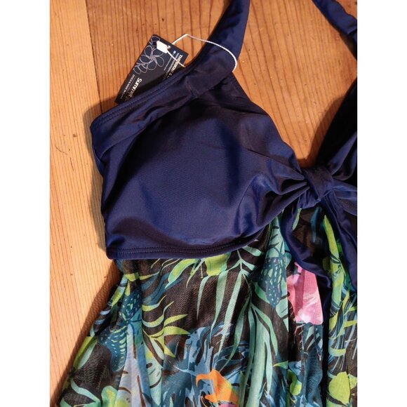 Summer Mae Womens XL Mesh Halter Asymmetrical Hem Tankini Swim Dress Top NWT - Picture 2 of 6